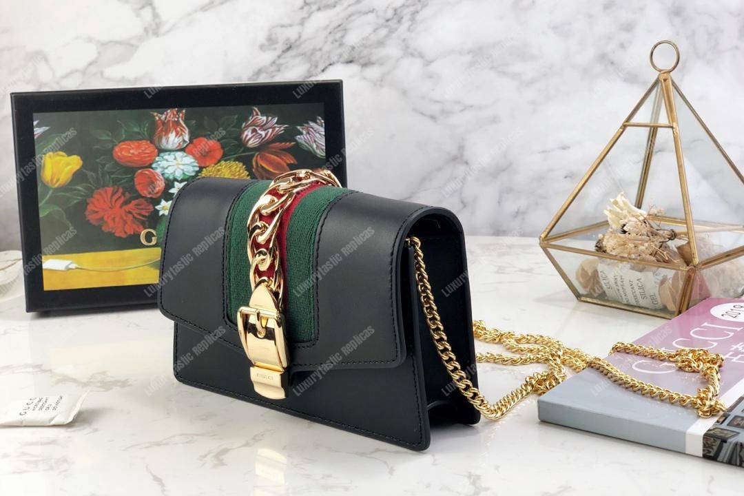 G*u*i sylvie leather mini chain bag black