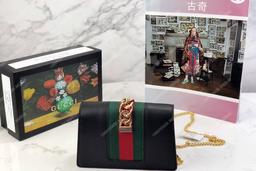 G*u*i sylvie leather mini chain bag black