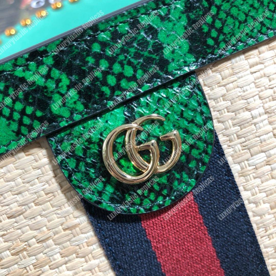 G*u*i online exclusive ophidia straw small shoulder bag green snakeskin trim