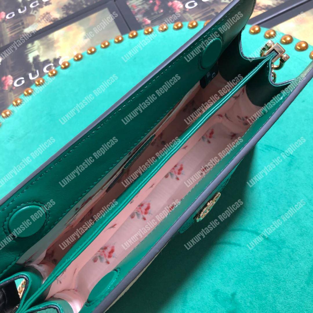 G*u*i online exclusive ophidia straw small shoulder bag green snakeskin trim