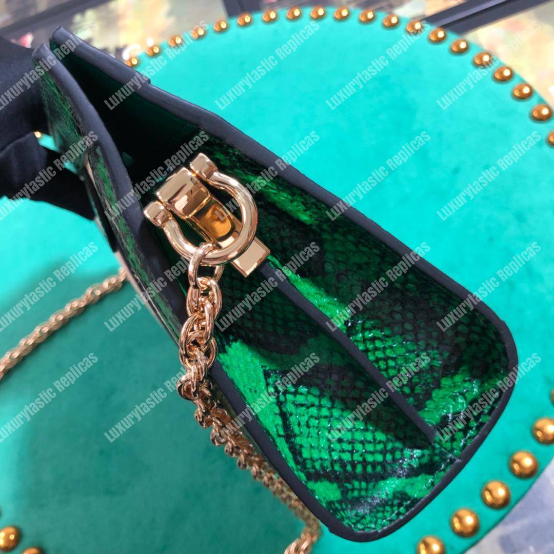 G*u*i online exclusive ophidia straw small shoulder bag green snakeskin trim