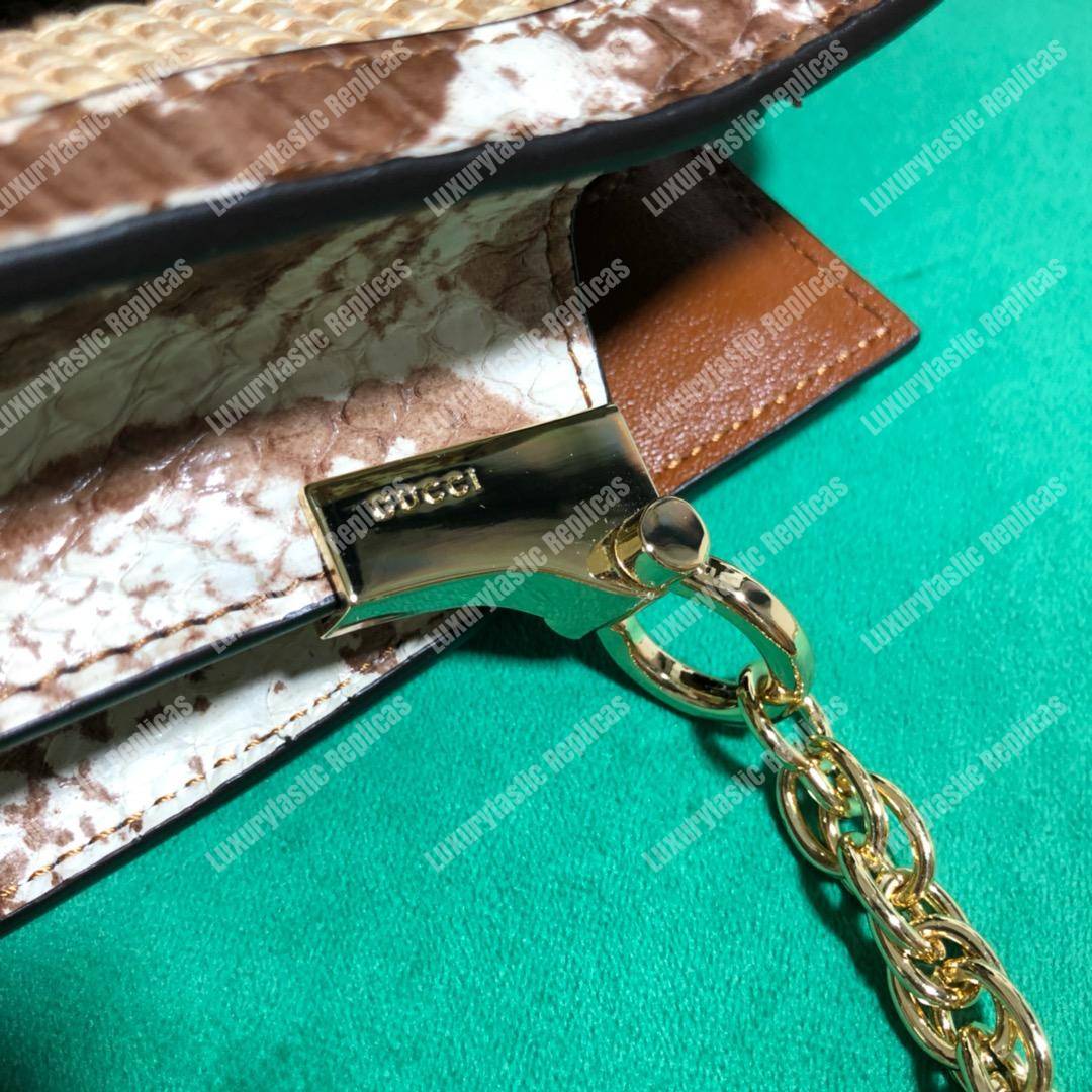 G*u*i online exclusive ophidia straw small shoulder bag cream & brown snakeskin trim