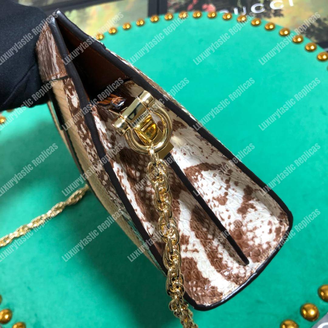 G*u*i online exclusive ophidia straw small shoulder bag cream & brown snakeskin trim