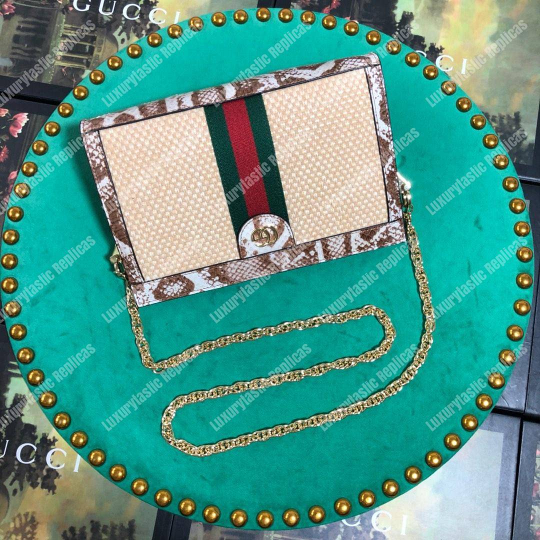 G*u*i online exclusive ophidia straw small shoulder bag cream & brown snakeskin trim