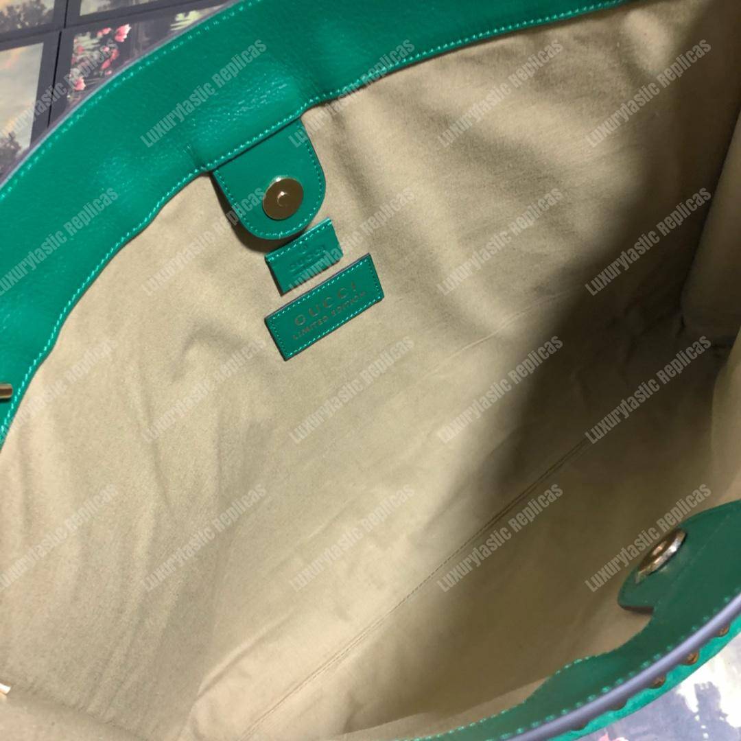 G*u*i online exclusive rajah large tote green trim