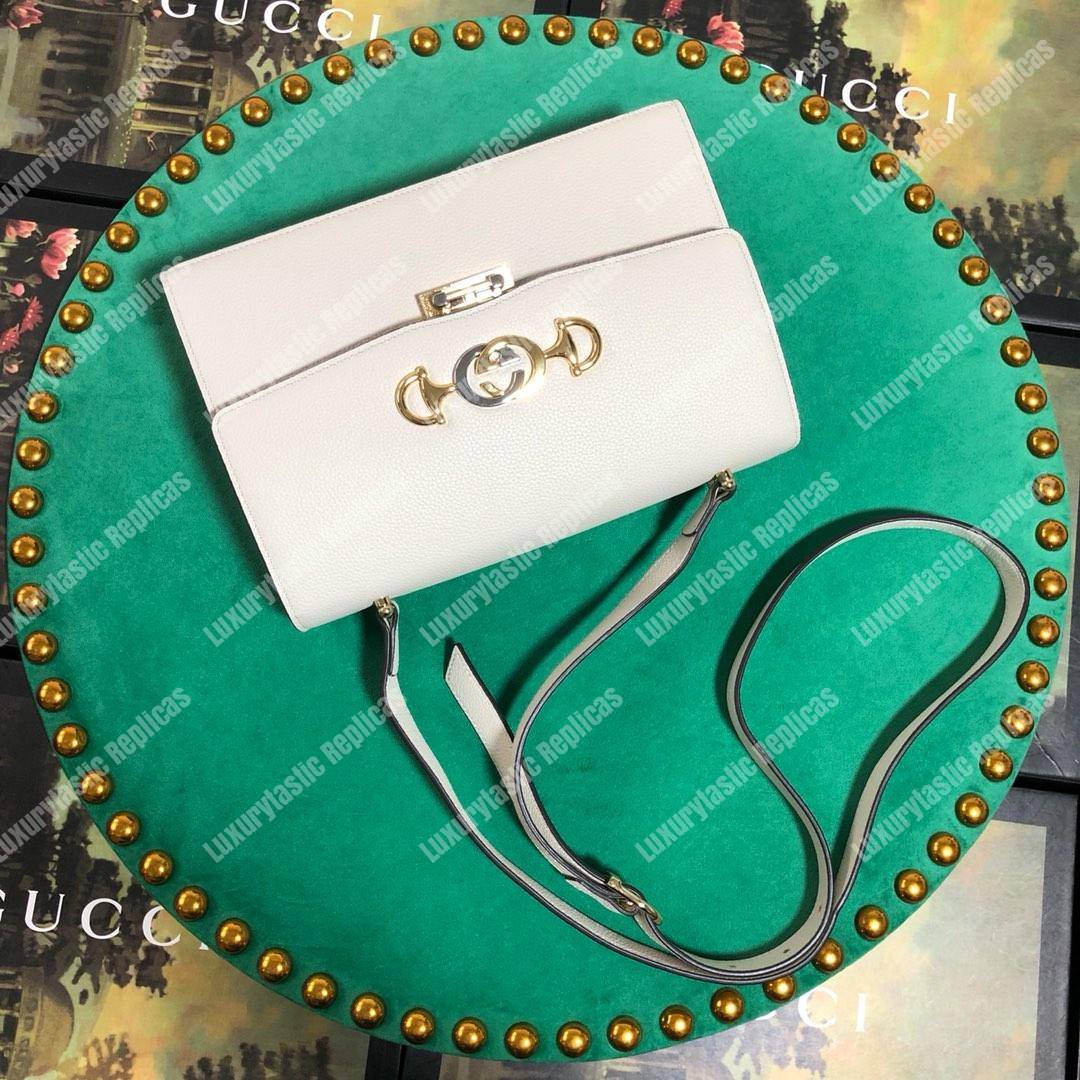 G*u*i zumi grainy leather small shoulder bag white