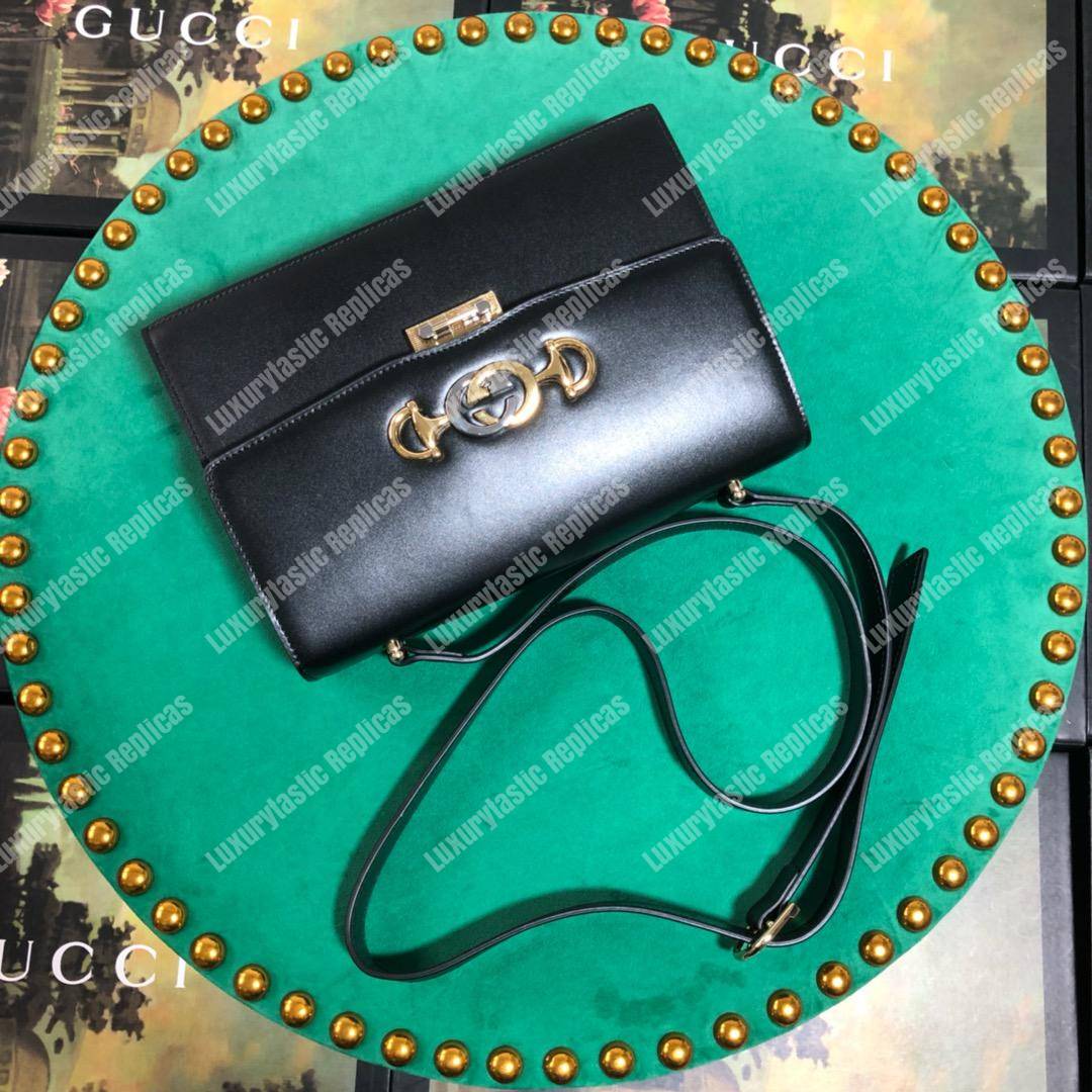 G*u*i zumi smooth leather small shoulder bag black