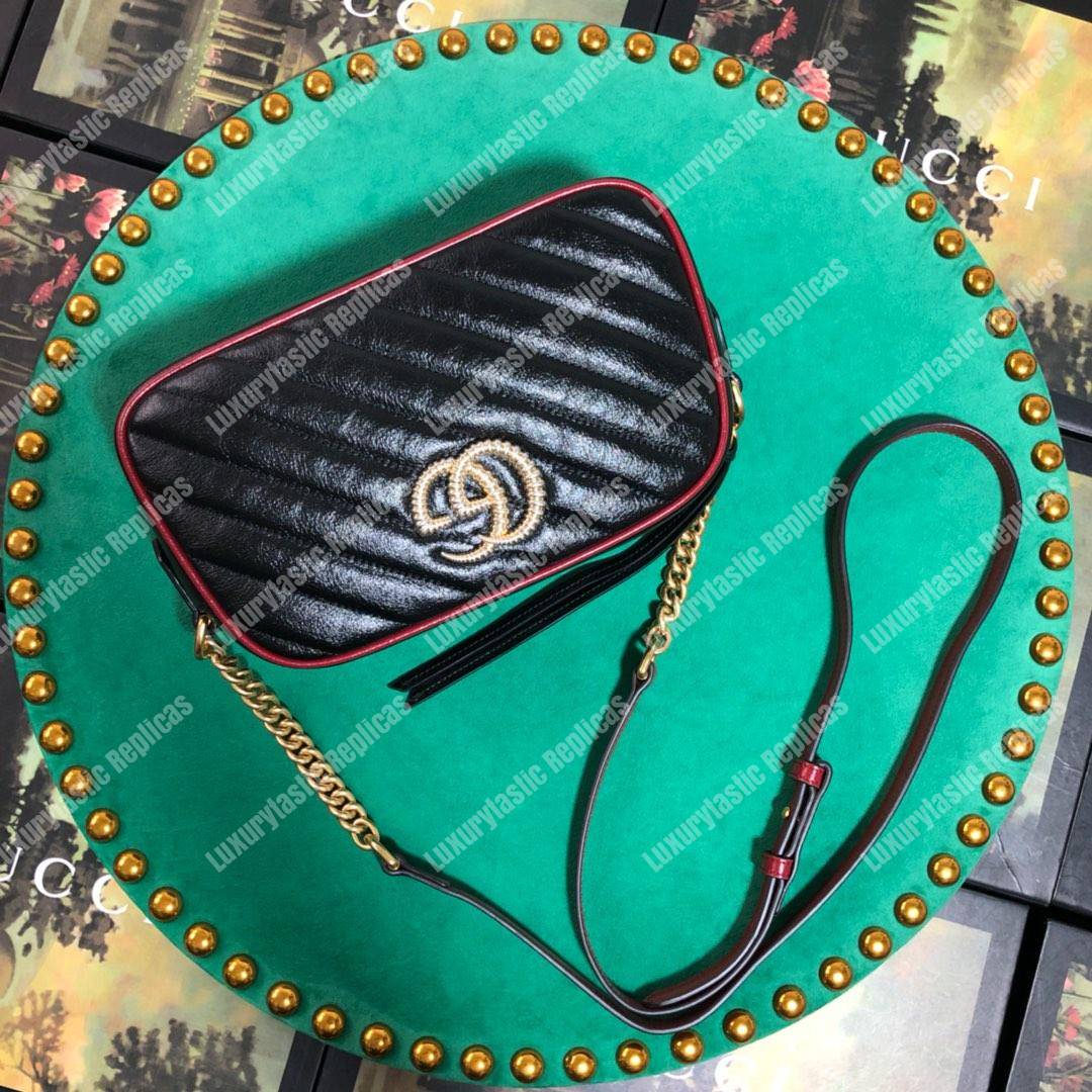 G*u*i gg marmont matelassé small shoulder bag black cerise