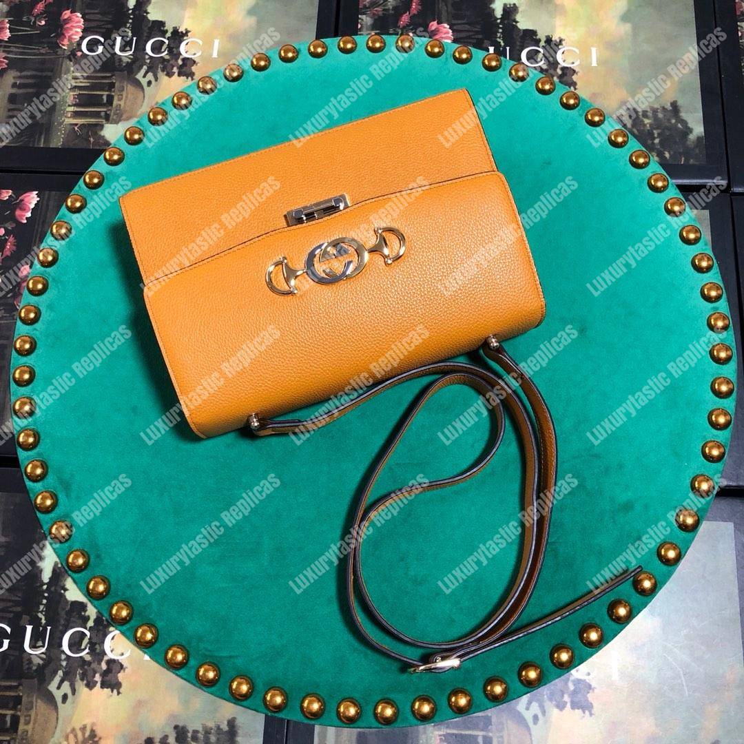 G*u*i zumi grainy leather small shoulder bag cognac