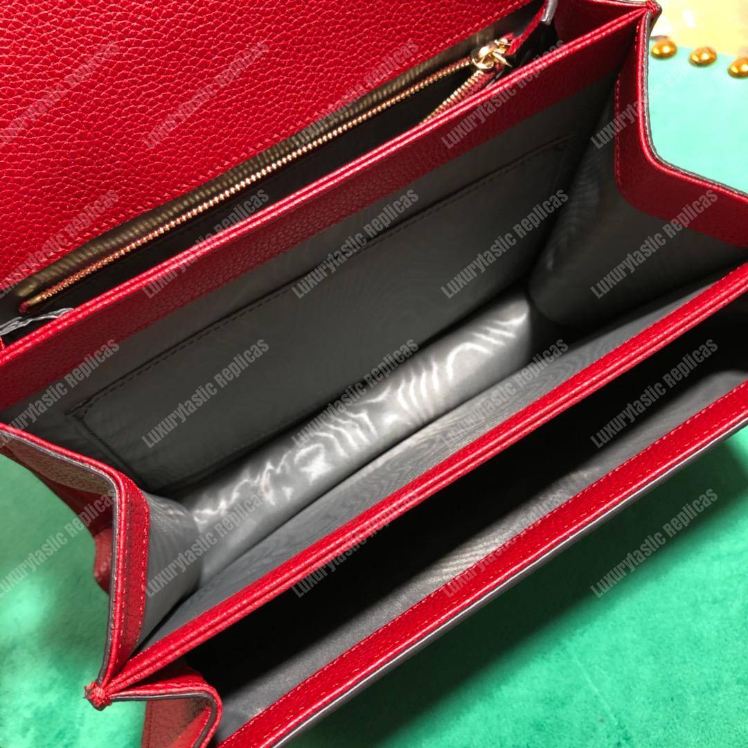 G*u*i zumi grainy leather small shoulder bag hisbiscus red