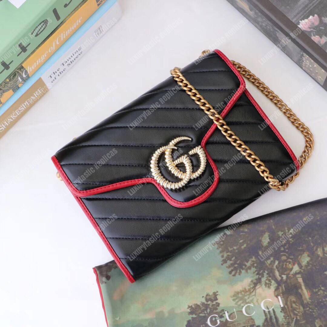 G*u*i gg marmont quilted shoulder bag black cerise