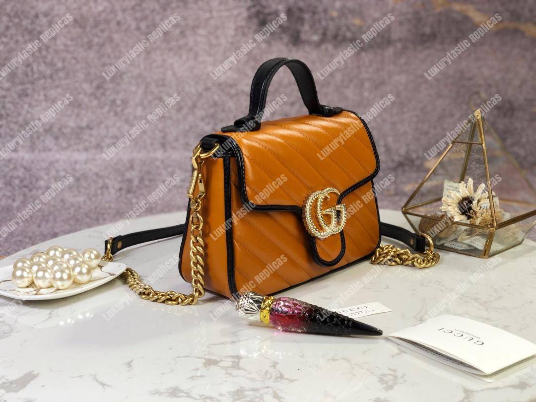 G*u*i gg marmont mini top handle bag cognac matelassé