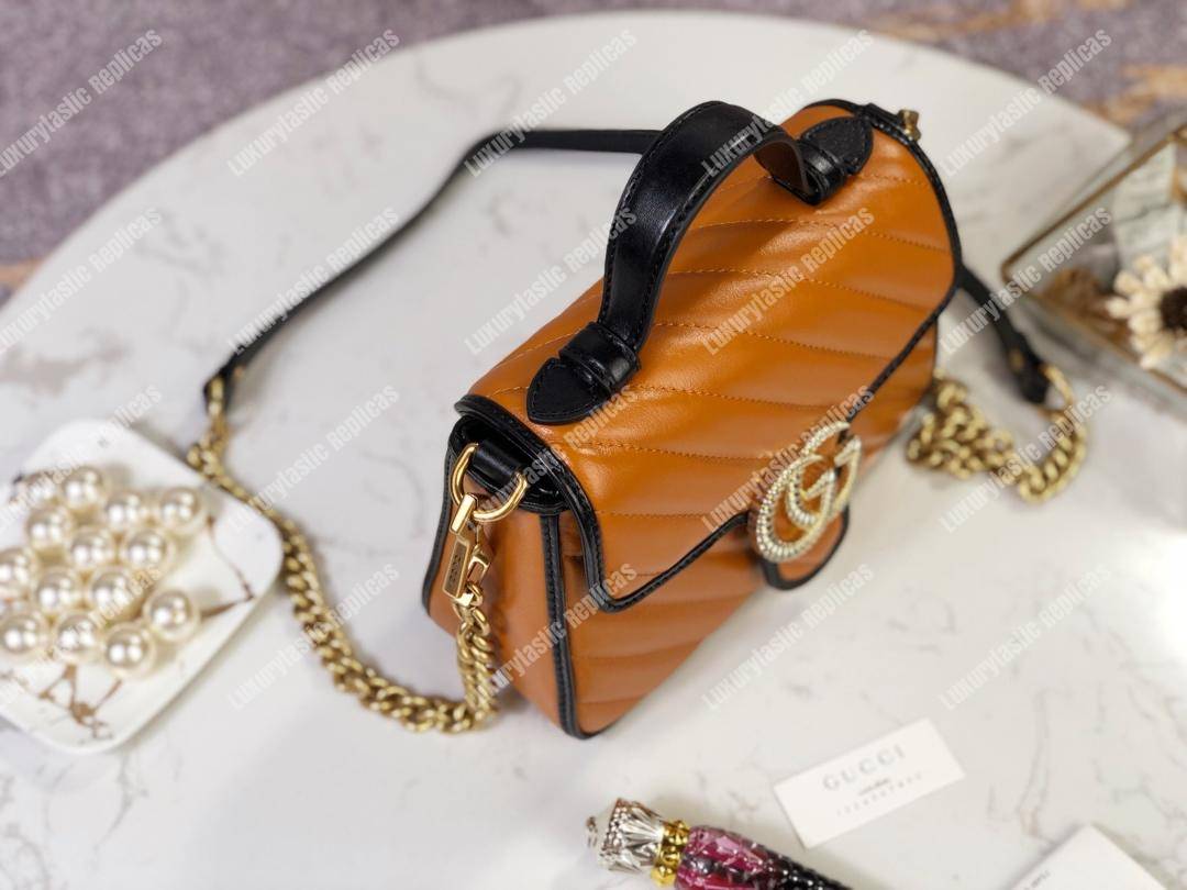 G*u*i gg marmont mini top handle bag cognac matelassé