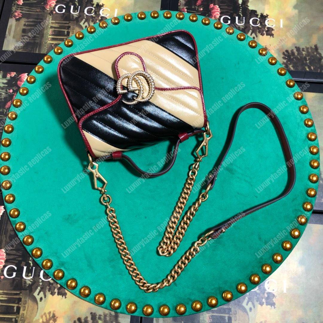 G*u*i gg marmont mini top handle bag beige black matelassé