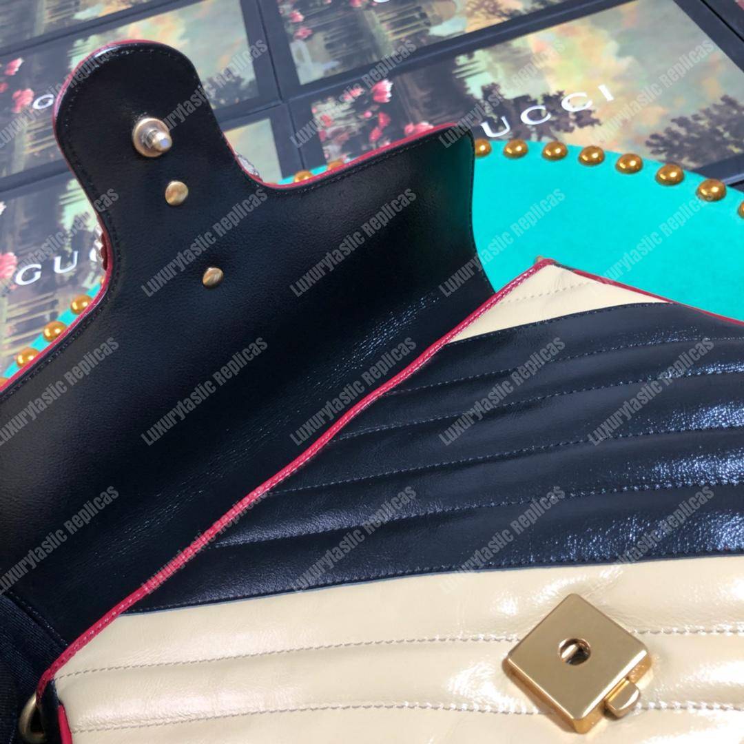 G*u*i gg marmont small top handle bag black beige matelassé