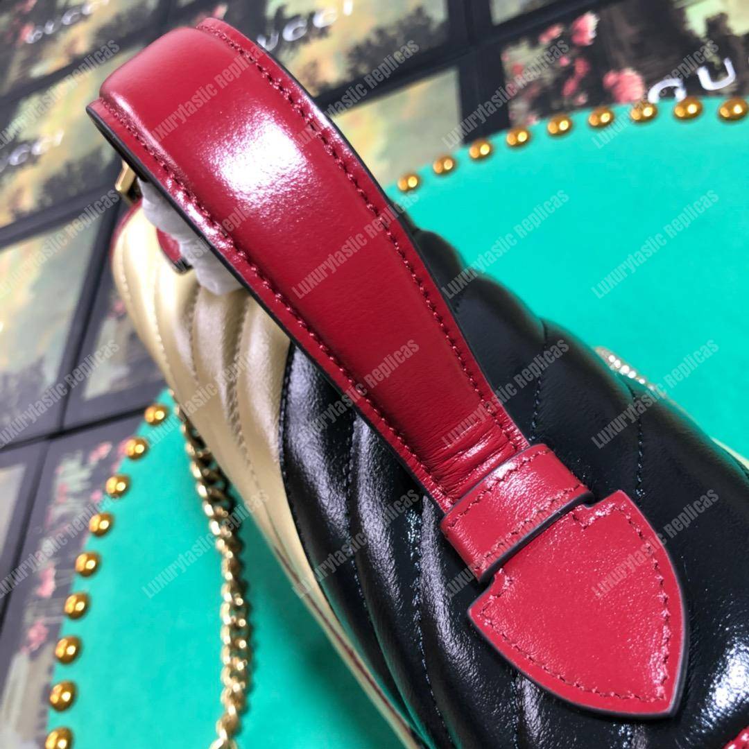 G*u*i gg marmont small top handle bag black beige matelassé