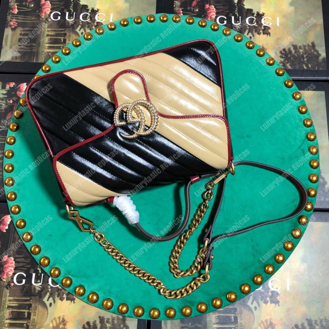 G*u*i gg marmont small top handle bag black beige matelassé