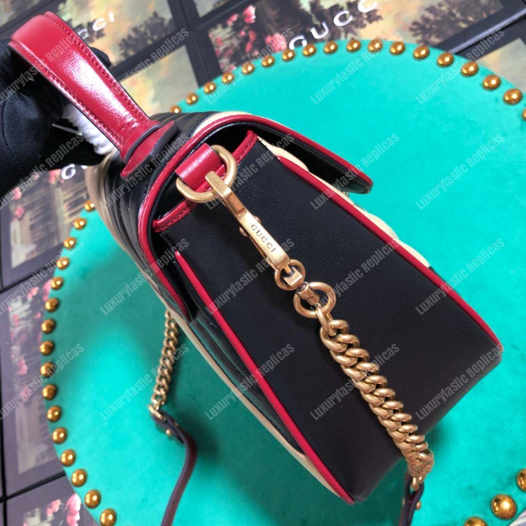 G*u*i gg marmont small top handle bag black beige matelassé