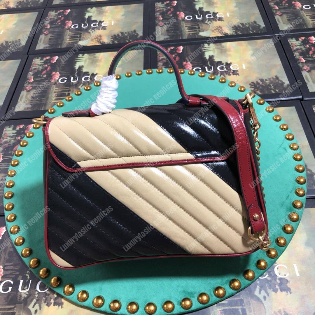 G*u*i gg marmont small top handle bag black beige matelassé