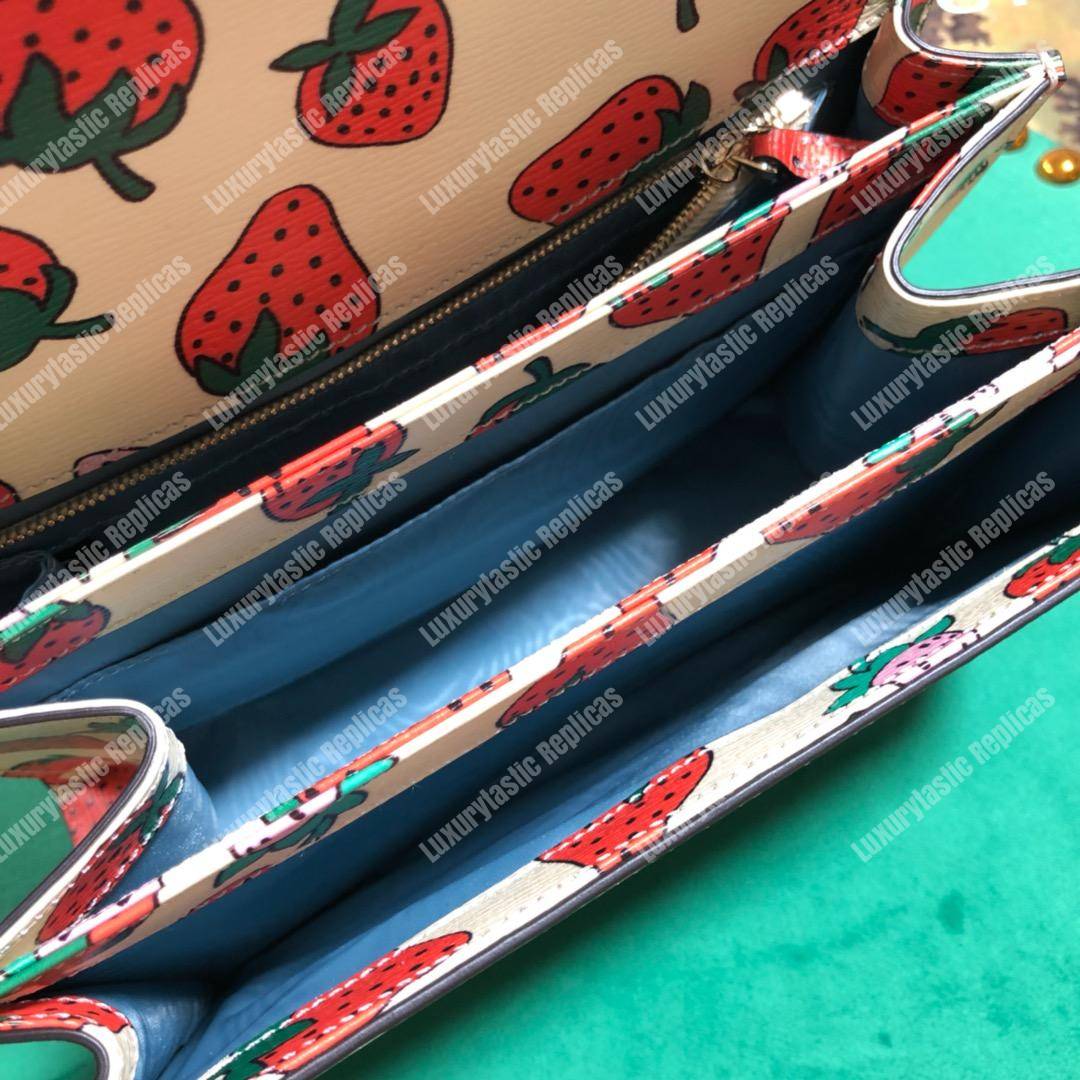 G*u*i zumi strawberry print leather small shoulder bag