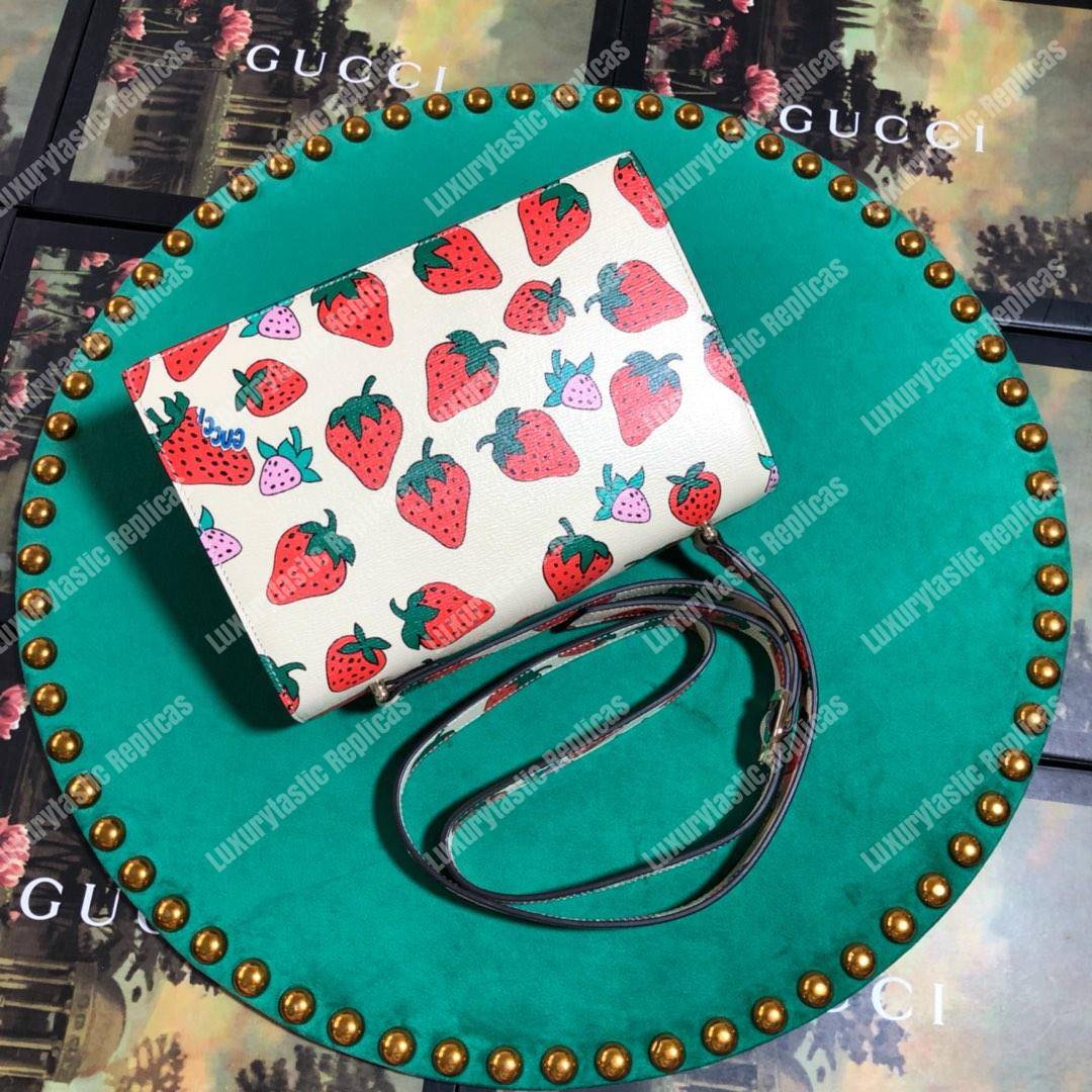 G*u*i zumi strawberry print leather small shoulder bag