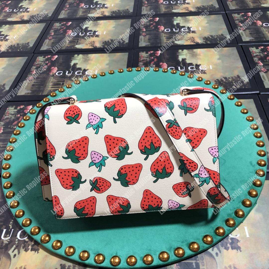 G*u*i zumi strawberry print leather small shoulder bag