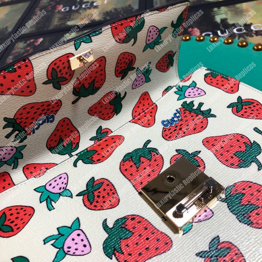 G*u*i zumi strawberry print leather small shoulder bag