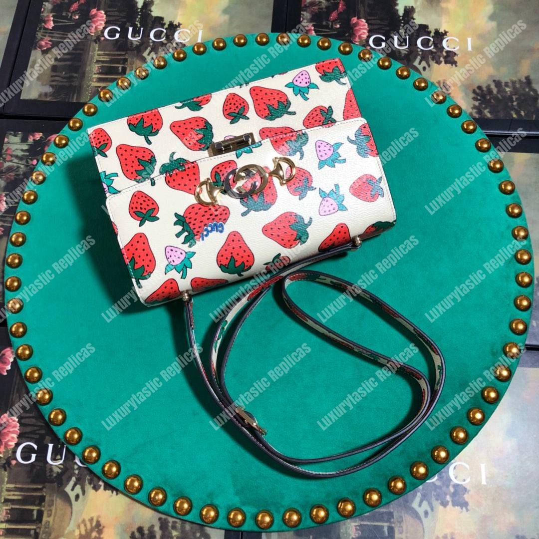 G*u*i zumi strawberry print leather small shoulder bag