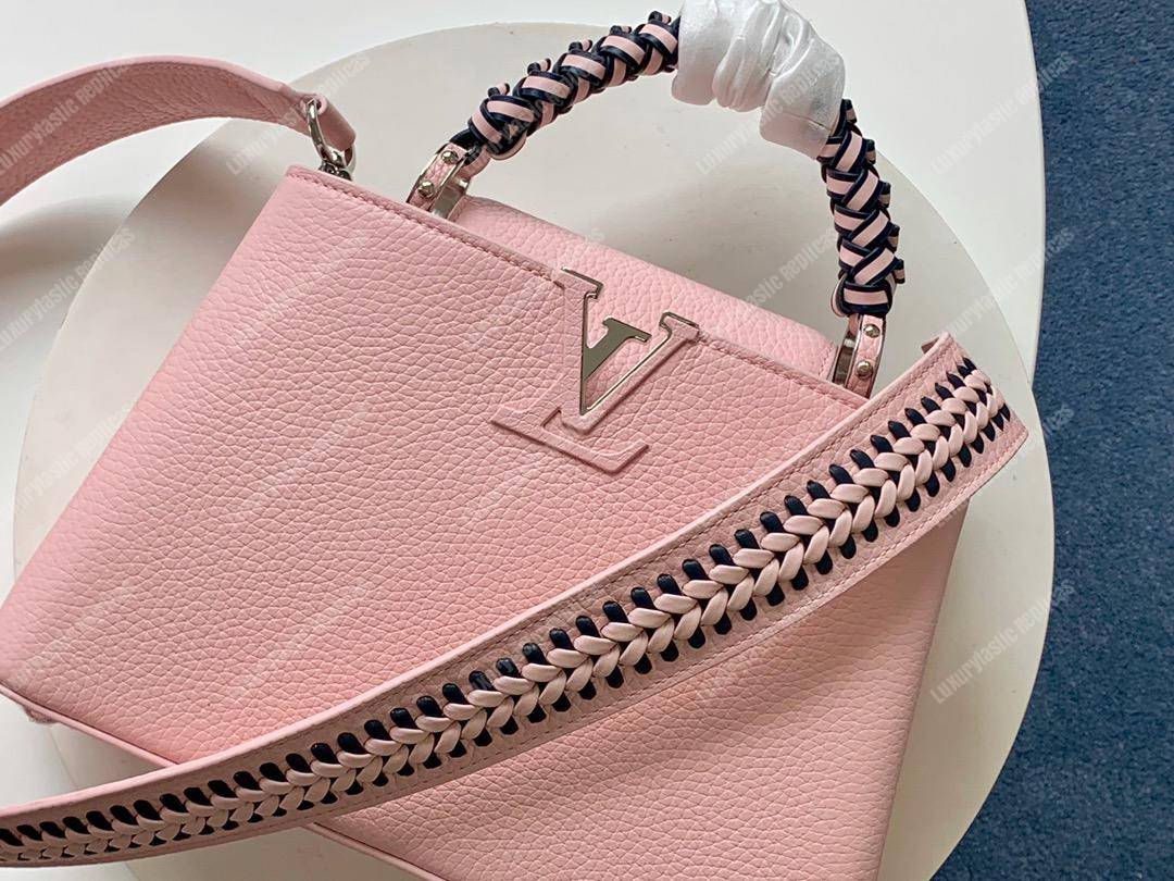 LV Capucines PM Handbag Taurillon Leather Pink/Navy Blue
