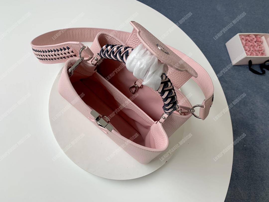 LV Capucines PM Handbag Taurillon Leather Pink/Navy Blue