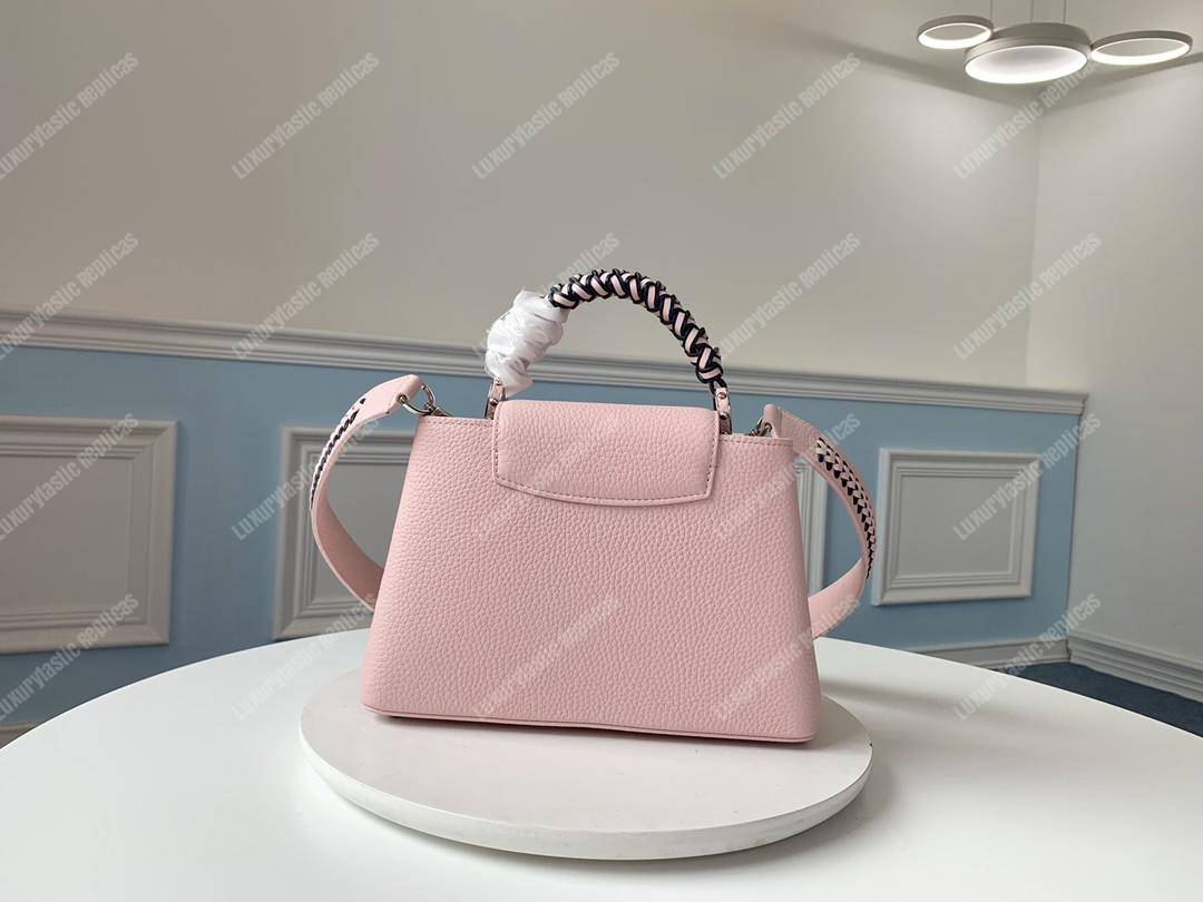 LV Capucines PM Handbag Taurillon Leather Pink/Navy Blue