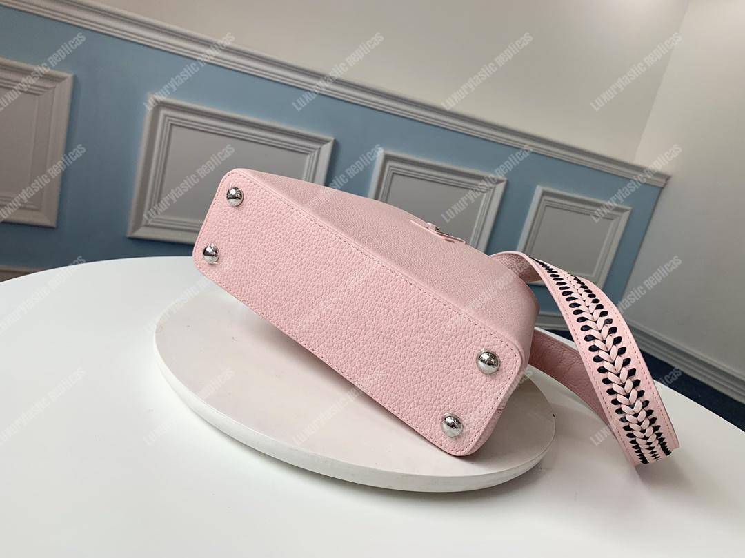 LV Capucines PM Handbag Taurillon Leather Pink/Navy Blue