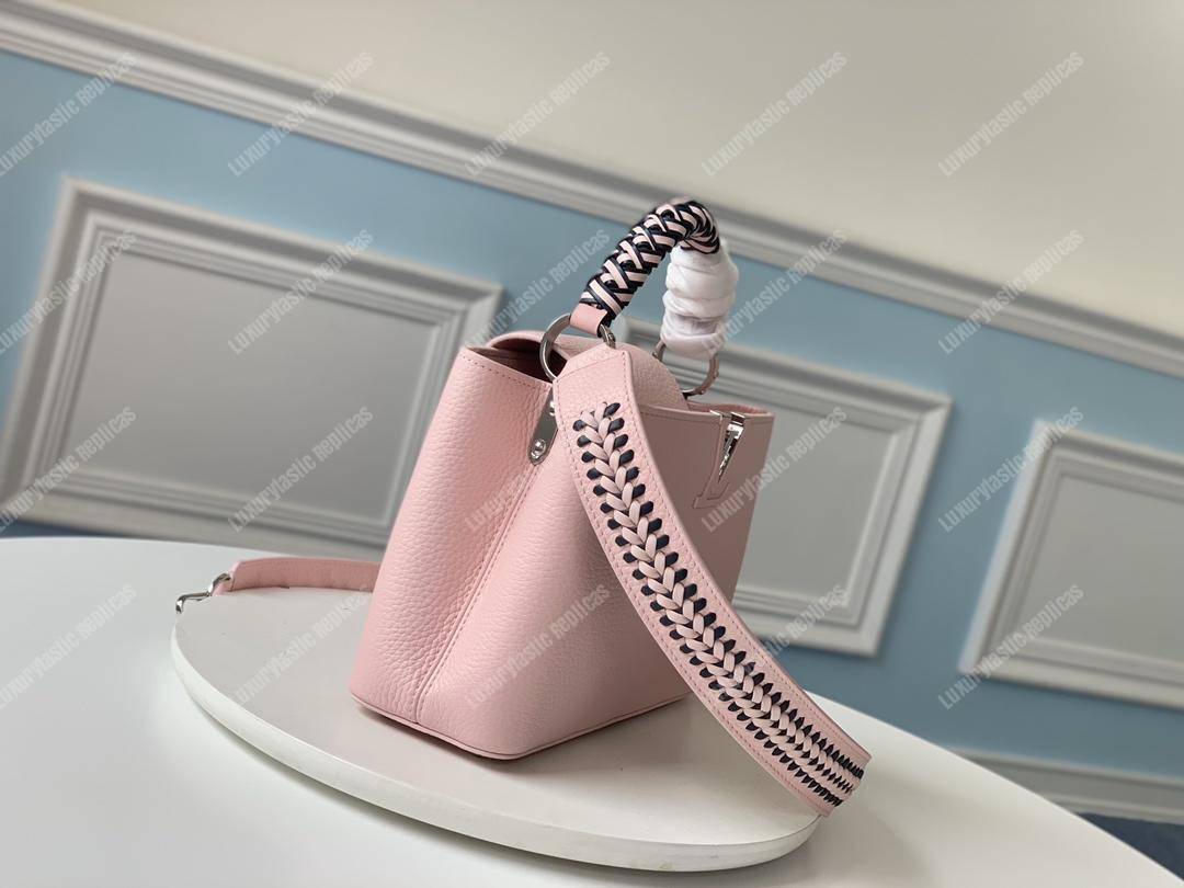 LV Capucines PM Handbag Taurillon Leather Pink/Navy Blue