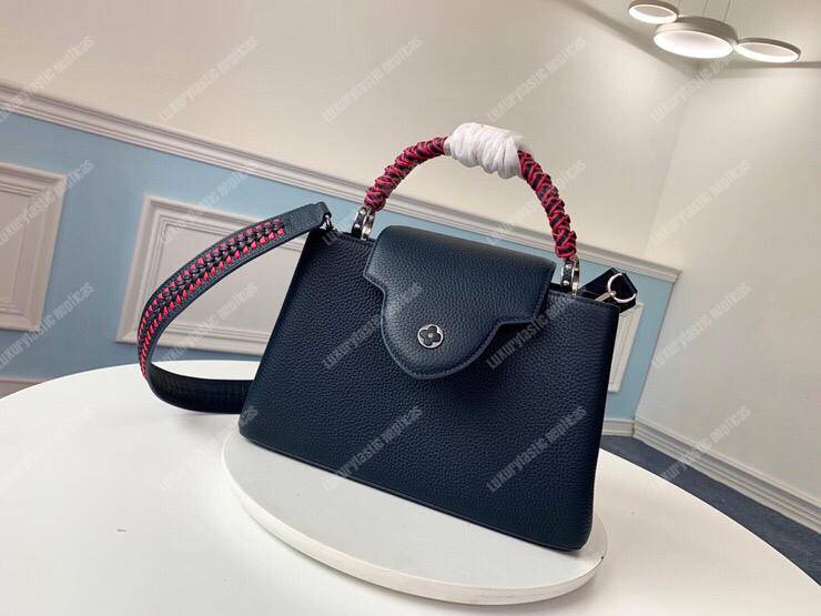 LV Capucines PM Handbag Taurillon Leather Navy Blue/Pivoine