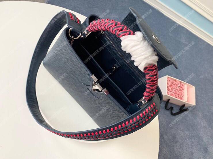 LV Capucines PM Handbag Taurillon Leather Navy Blue/Pivoine