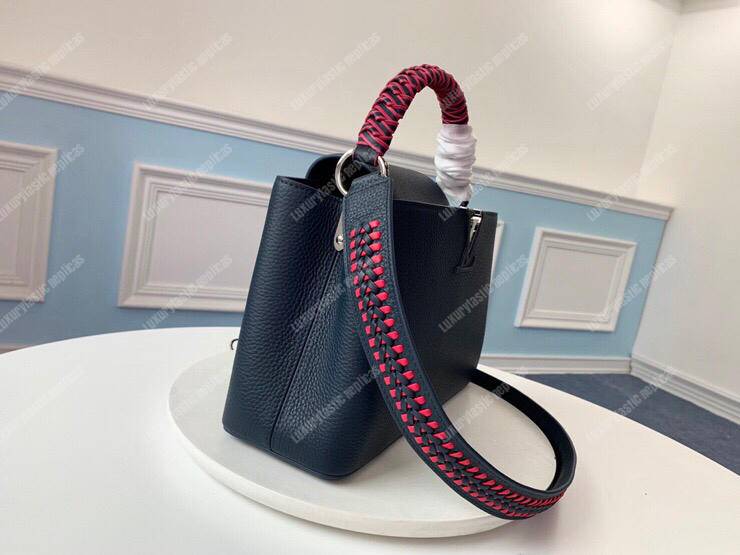 LV Capucines PM Handbag Taurillon Leather Navy Blue/Pivoine
