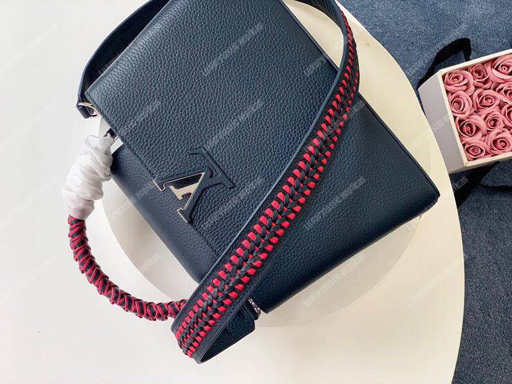 LV Capucines PM Handbag Taurillon Leather Navy Blue/Pivoine