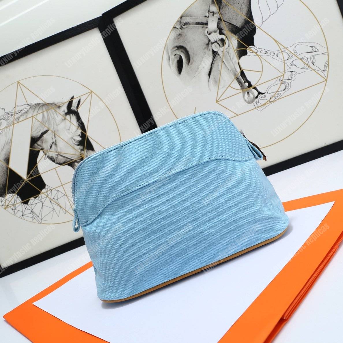 H**mes bolide travel case medium model light blue