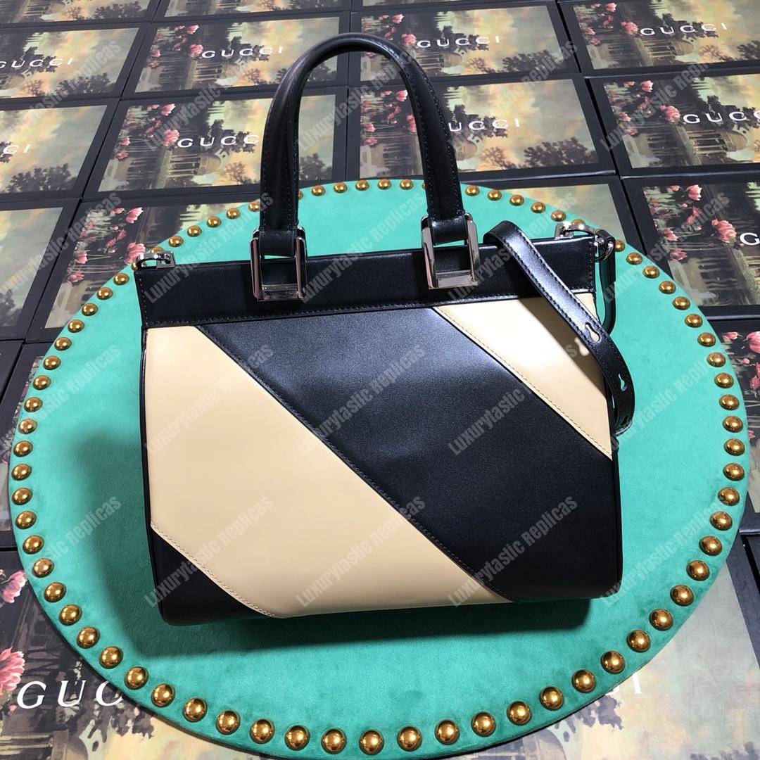 G*u*i zumi diagonal stripe small top handle bag black beige