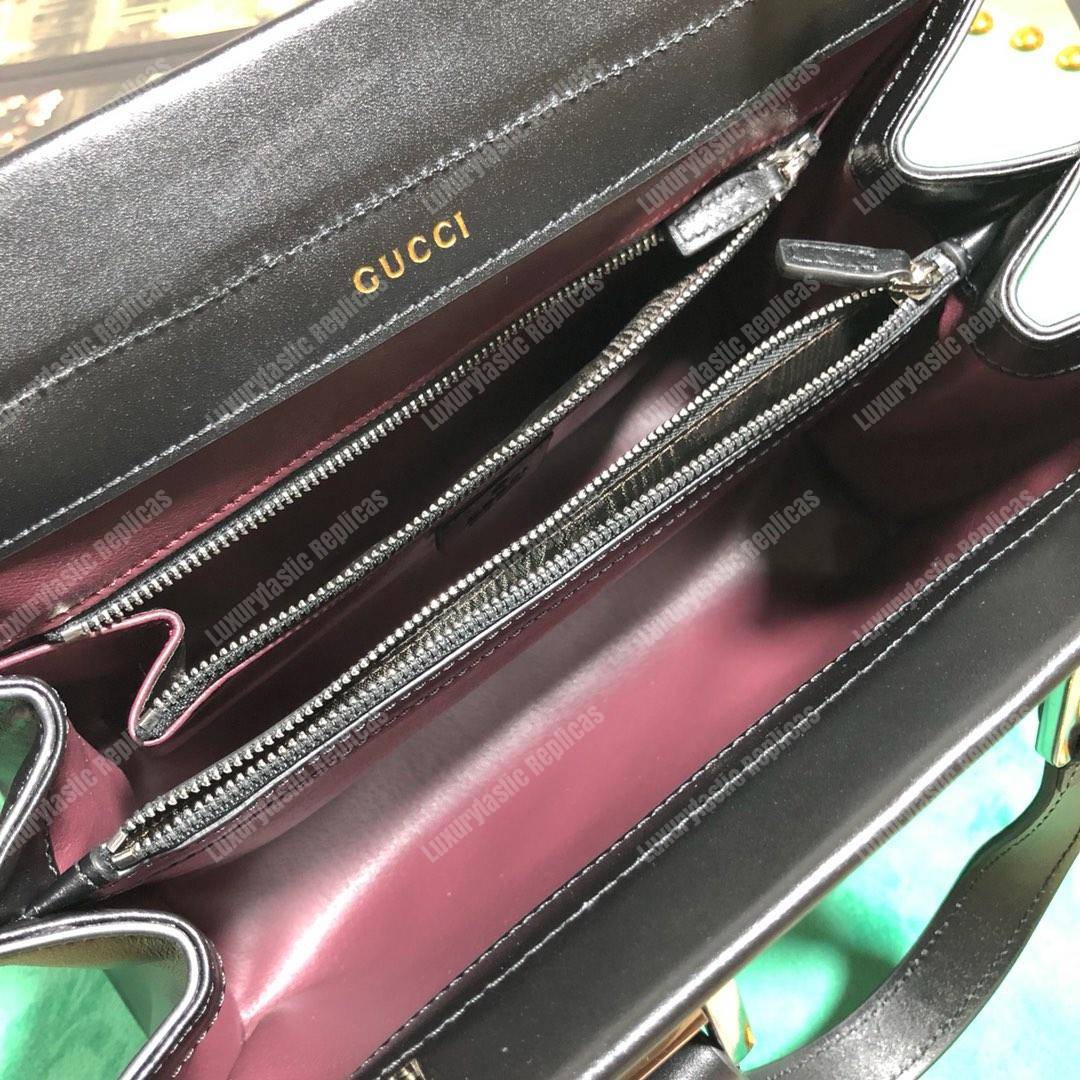 G*u*i zumi diagonal stripe small top handle bag black beige