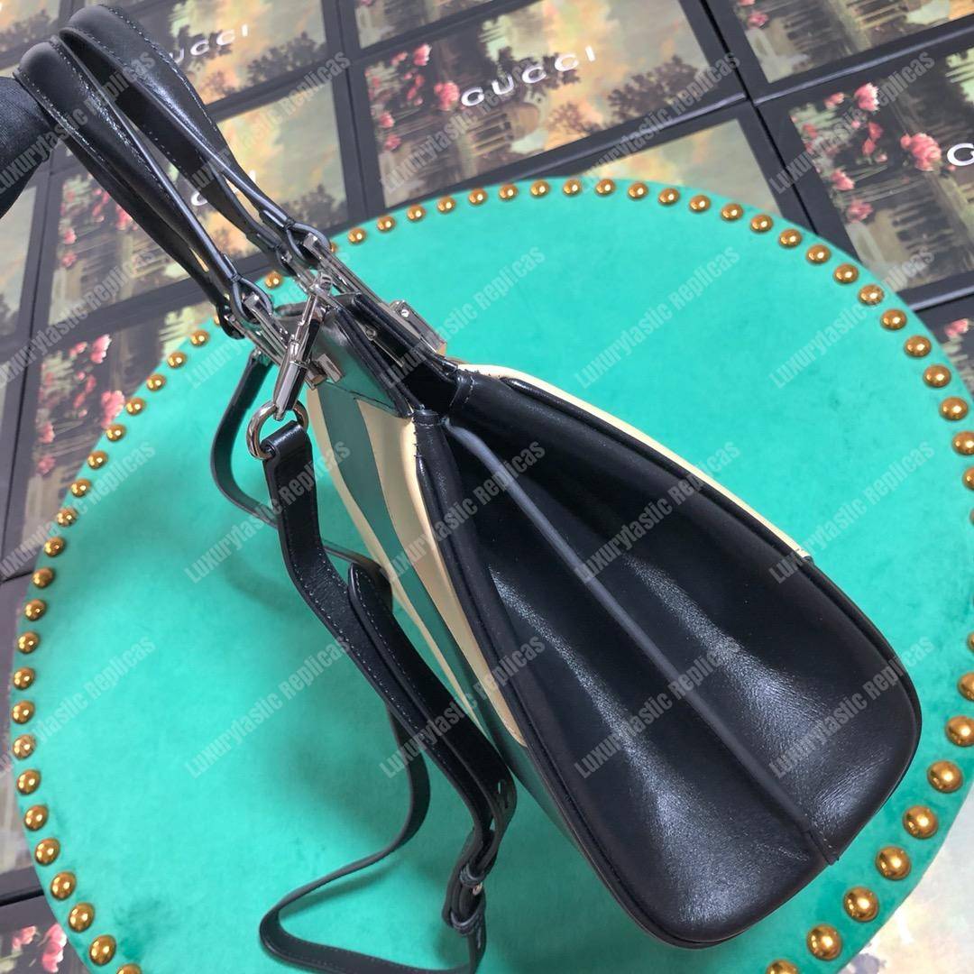 G*u*i zumi diagonal stripe small top handle bag black beige