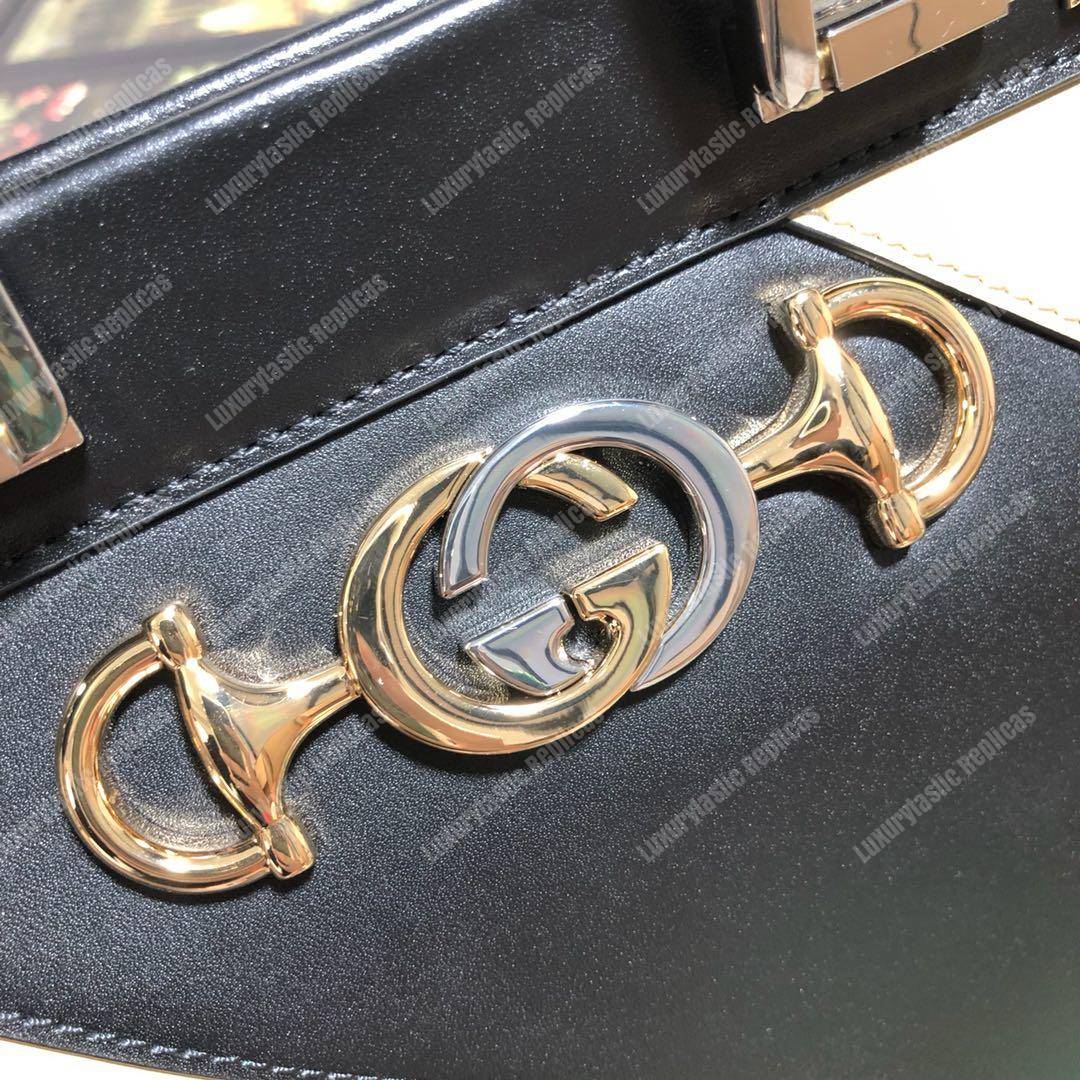 G*u*i zumi diagonal stripe small top handle bag black beige