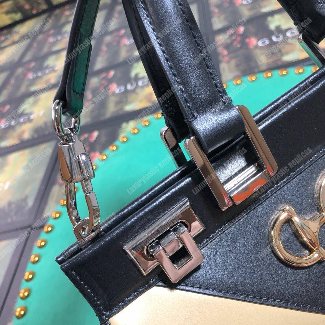 G*u*i zumi diagonal stripe small top handle bag black beige