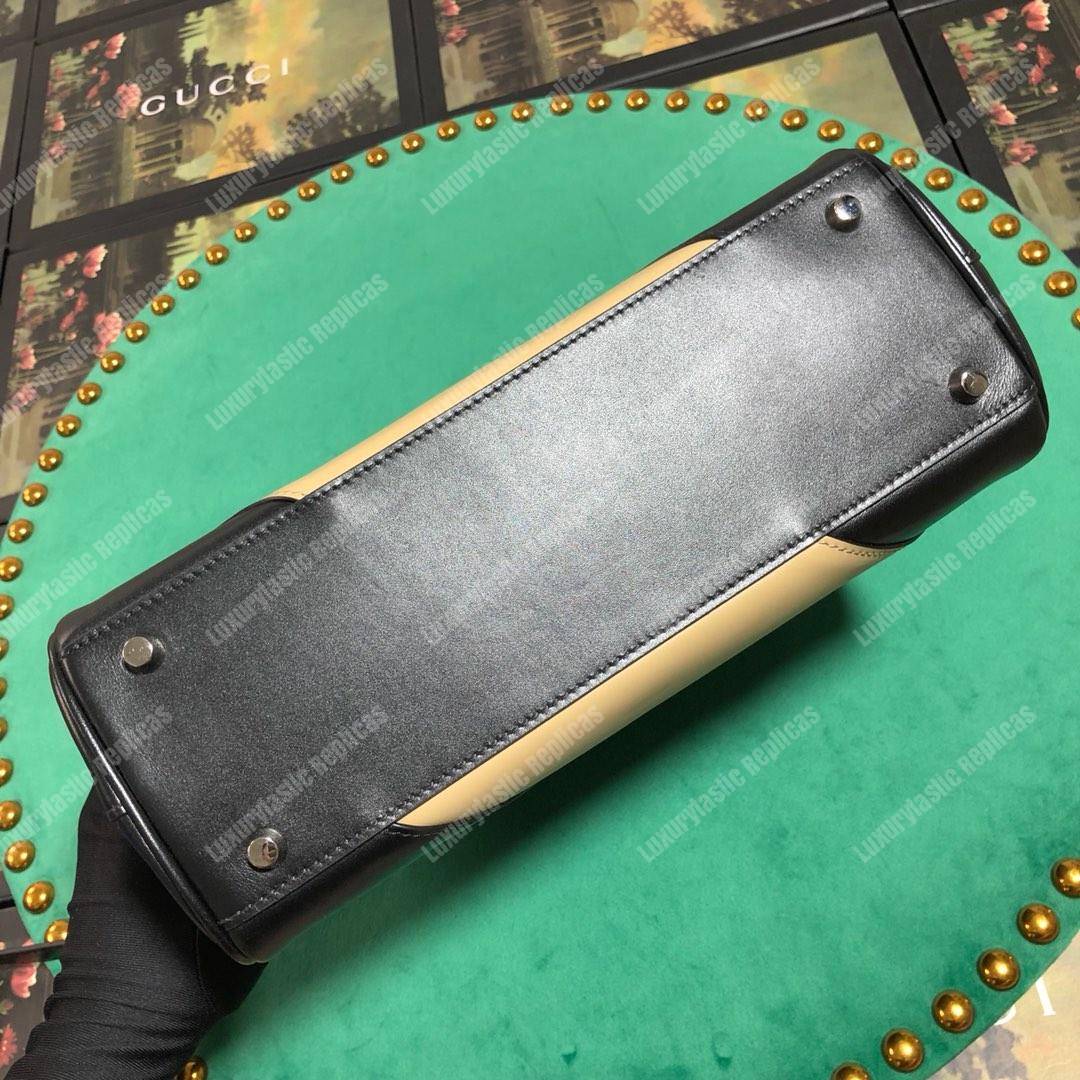 G*u*i zumi diagonal stripe small top handle bag black beige