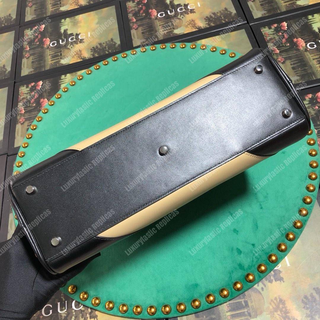 G*u*i zumi diagonal stripe medium top handle bag black beige