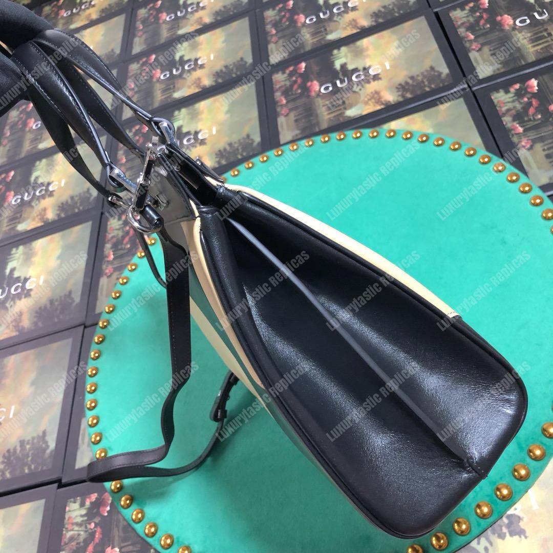 G*u*i zumi diagonal stripe medium top handle bag black beige