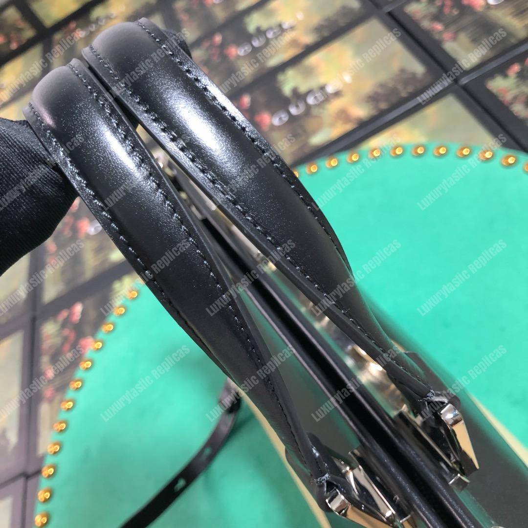 G*u*i zumi diagonal stripe medium top handle bag black beige