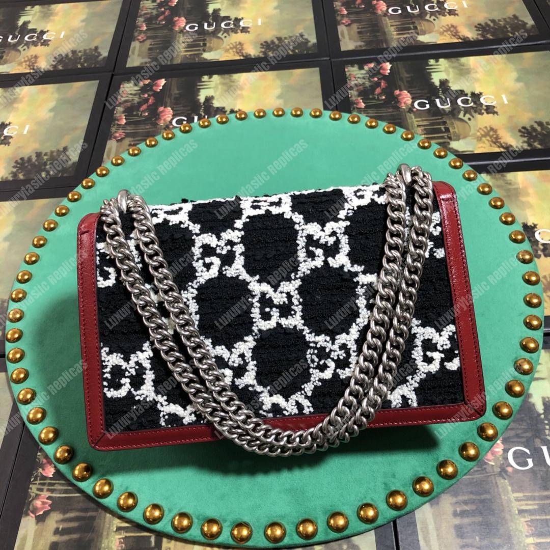 G*u*i dionysus gg tweed small shoulder bag black/white