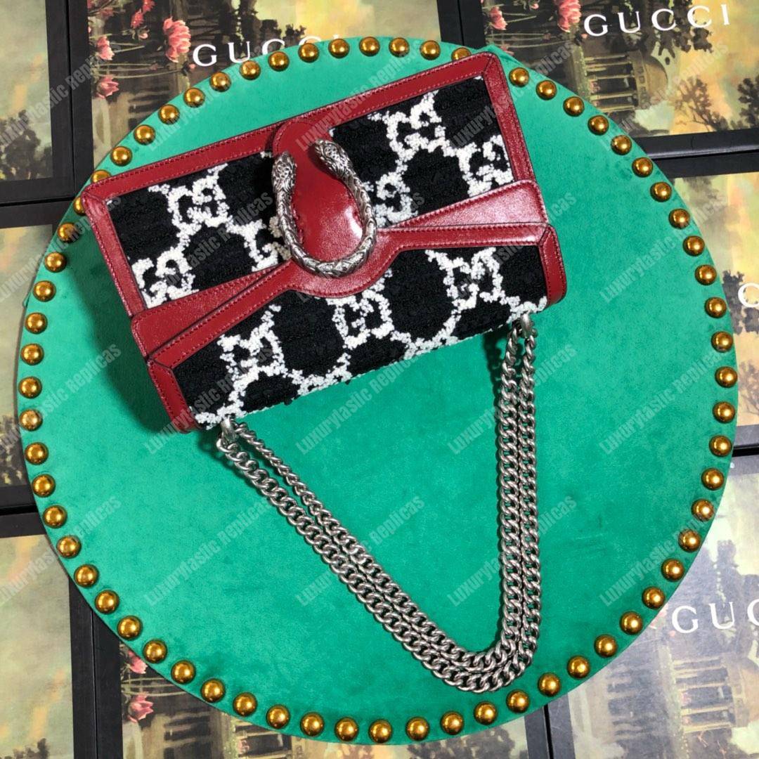 G*u*i dionysus gg tweed small shoulder bag black/white