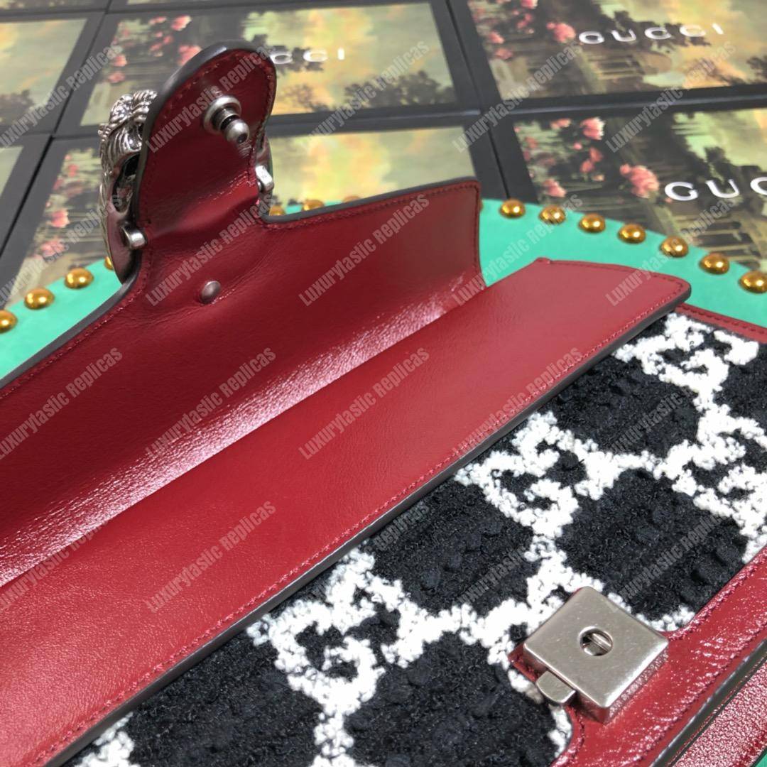 G*u*i dionysus gg tweed small shoulder bag black/white